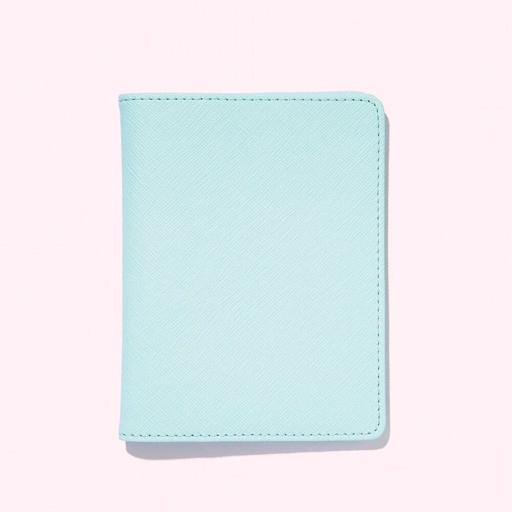 NEW Stoney Clover Lane Vegan Leather Passport Case in Sky Blue + Cherries Patch